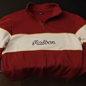 Malbon Red and White Quarter-Zip Pullover XL